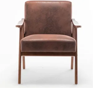 Cozy Small Space Accent Chair, Mid-Century Modern Design in Light Brown Microfiber, Sleek Style for Living Room or Bedroom
