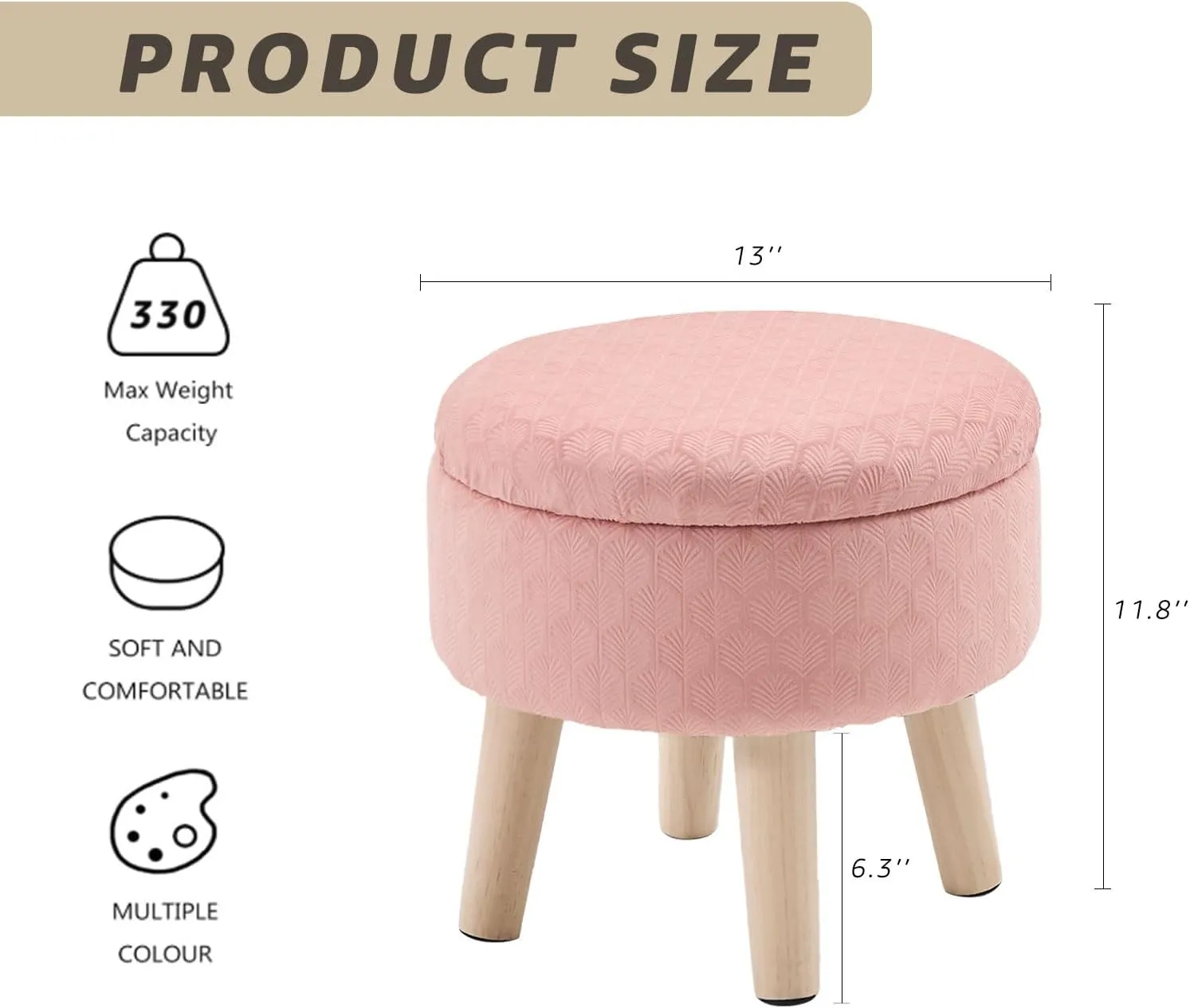 Cpintltr Round Footstool Ottoman Rabbit Wool Mushroom Stool Solid Wood Stool Small Upholstered Ottoman Shoe Changing Foot Stool Step Stool Sofa Footrest Stool for Living Room (Storage-Pink)