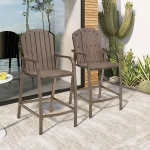 Crestlive Products Patio Wood Bar Stools Counter Height Chairs All Weather Furniture with Heavy Duty Aluminum Frame in Brown Finish for Outdoor Indoor, Pack of 2 (Brown)