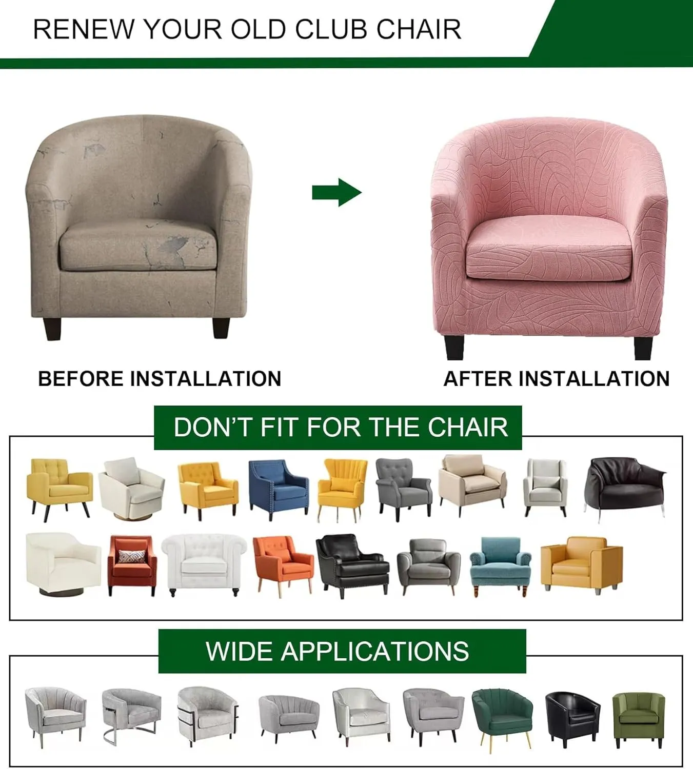 CRFATOP 2 Piece Club Chair Slipcover Stretch Barrel Chair Covers Jacquard Tub Chair Slipcovers Soft Armchair Sofa Cover Removable Couch Furniture Protector Arm Chair Cover for Living Room,D37