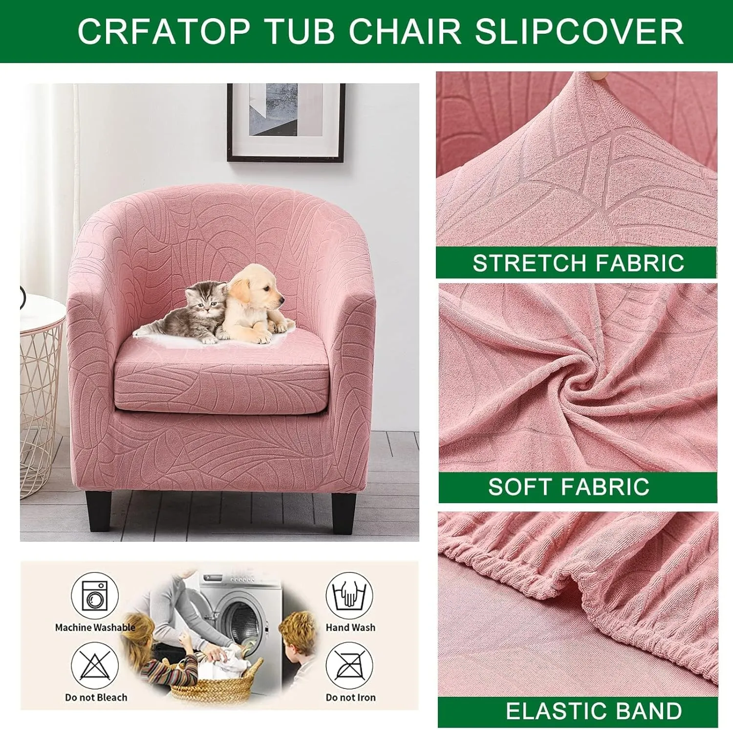 CRFATOP 2 Piece Club Chair Slipcover Stretch Barrel Chair Covers Jacquard Tub Chair Slipcovers Soft Armchair Sofa Cover Removable Couch Furniture Protector Arm Chair Cover for Living Room,D37