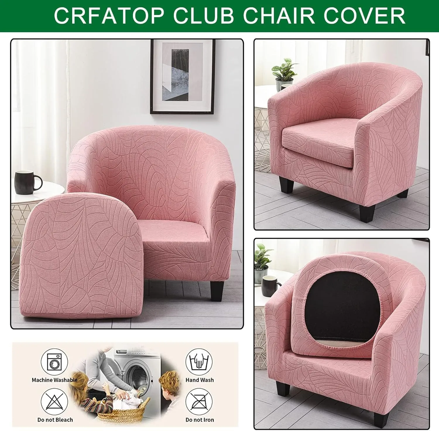 CRFATOP 2 Piece Club Chair Slipcover Stretch Barrel Chair Covers Jacquard Tub Chair Slipcovers Soft Armchair Sofa Cover Removable Couch Furniture Protector Arm Chair Cover for Living Room,D37