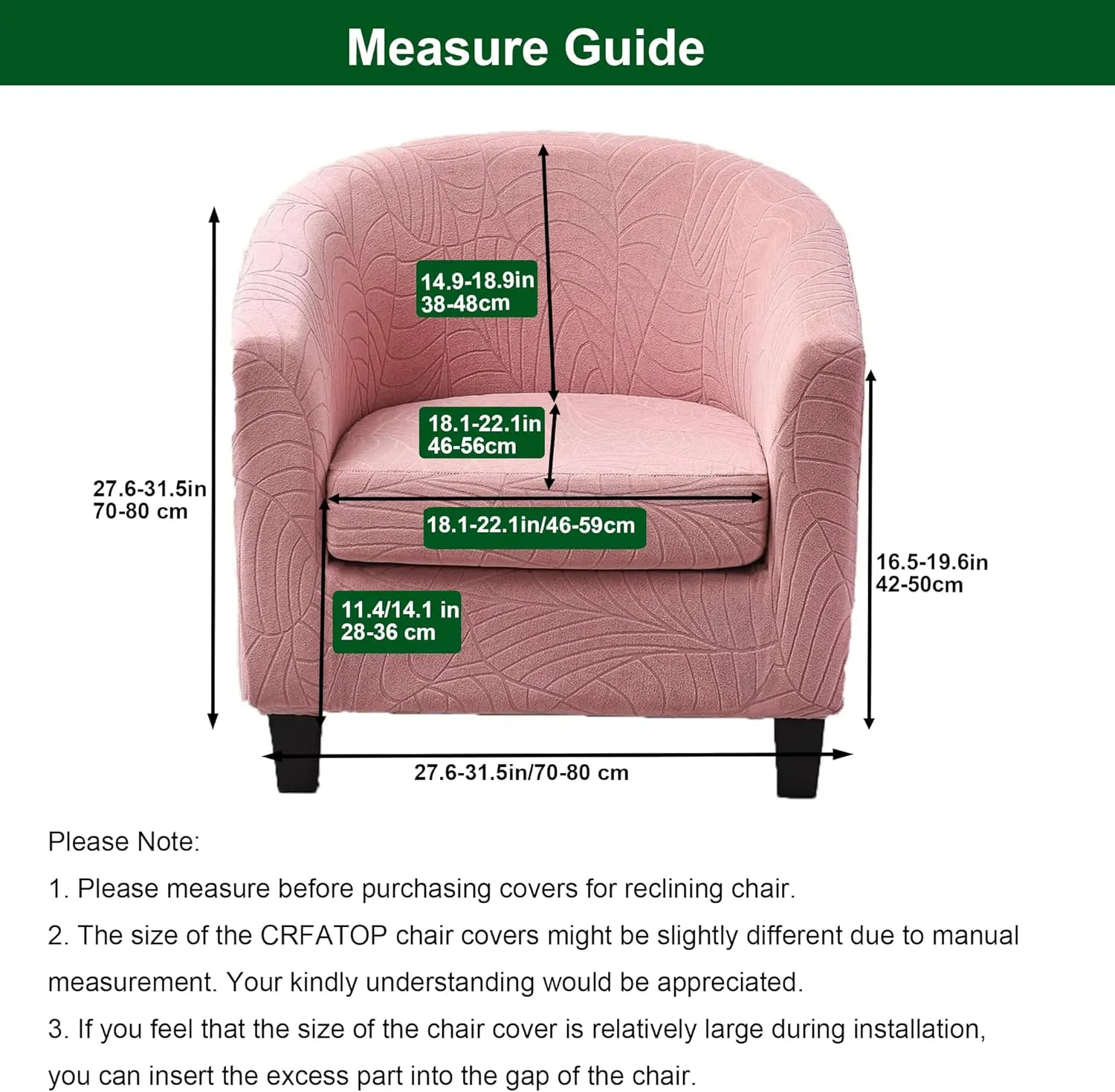 CRFATOP 2 Piece Club Chair Slipcover Stretch Barrel Chair Covers Jacquard Tub Chair Slipcovers Soft Armchair Sofa Cover Removable Couch Furniture Protector Arm Chair Cover for Living Room,D37