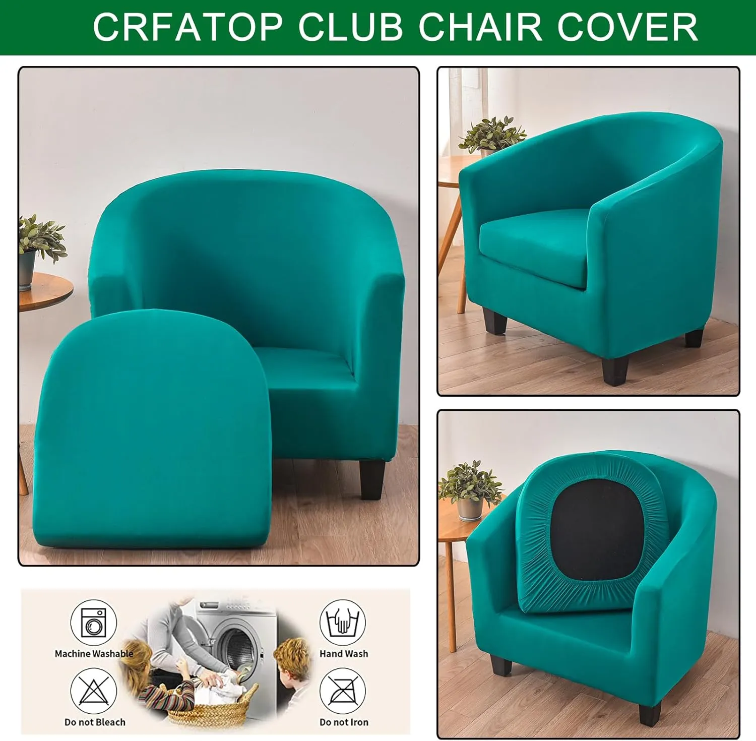 CRFATOP 2 Piece Club Chair Slipcover Stretch Barrel Chair Covers Solid Tub Chair Slipcovers Soft Armchair Covers Removable Furniture Protector Arm Chair Cover for Living Room,Peacock Blue