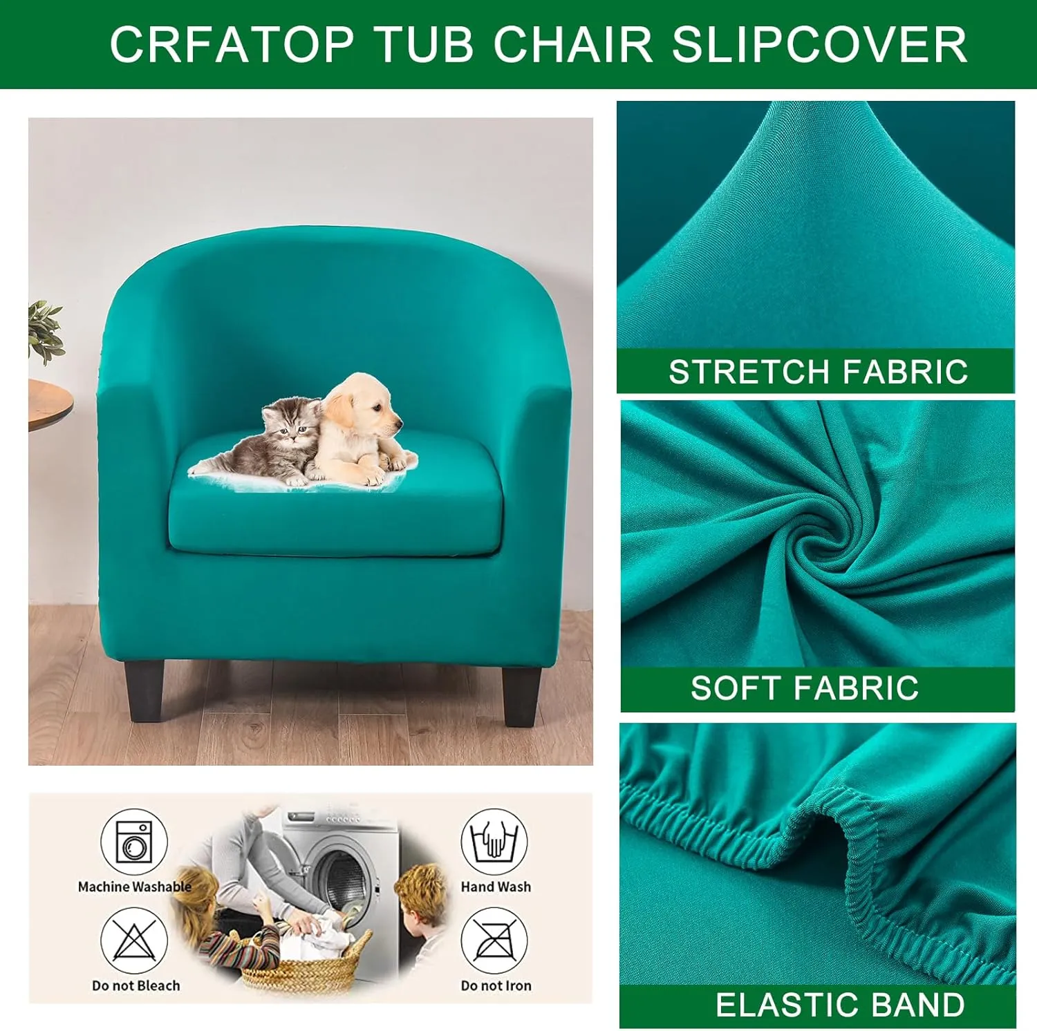 CRFATOP 2 Piece Club Chair Slipcover Stretch Barrel Chair Covers Solid Tub Chair Slipcovers Soft Armchair Covers Removable Furniture Protector Arm Chair Cover for Living Room,Peacock Blue