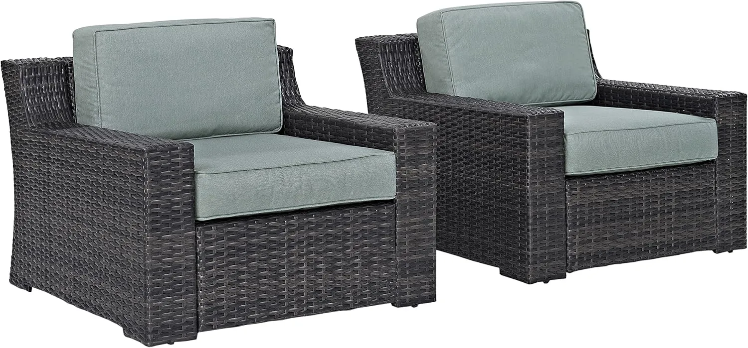 Crosley Furniture Beaufort Beaufort 2-Piece Outdoor Chair Set, Wicker Patio Chairs for Conversation, Porch, Deck, Brown with Mist Cushions
