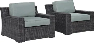 Crosley Furniture Beaufort Beaufort 2-Piece Outdoor Chair Set, Wicker Patio Chairs for Conversation, Porch, Deck, Brown with Mist Cushions