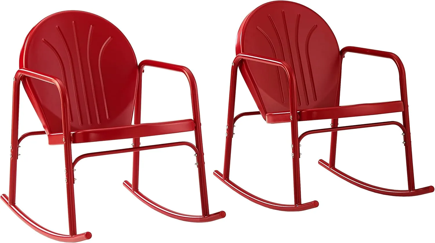 Crosley Furniture Griffith Retro Metal Outdoor Rocking Chairs, Set of 2, for Porch, Deck, Balcony, Backyard, Bright Red Gloss
