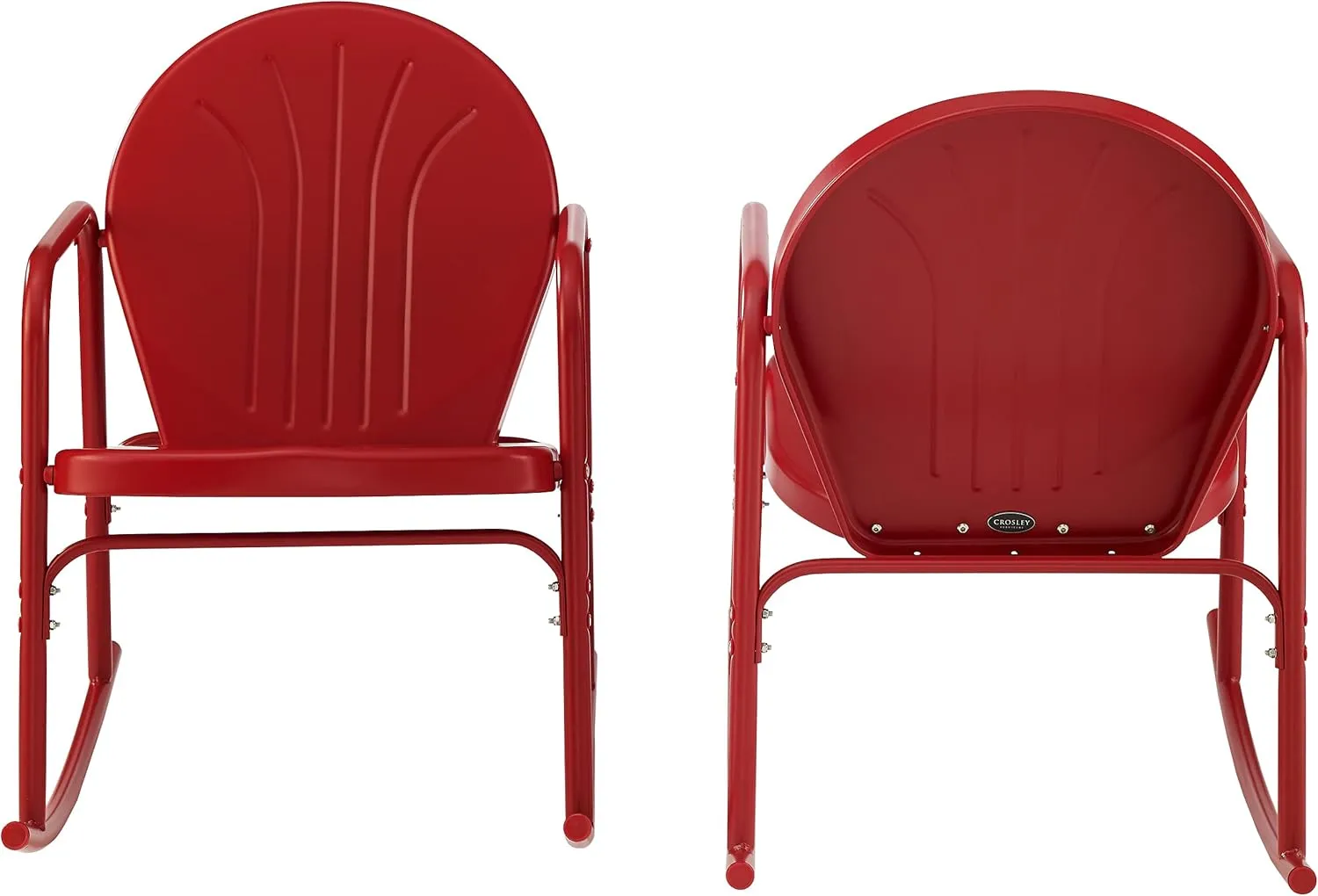 Crosley Furniture Griffith Retro Metal Outdoor Rocking Chairs, Set of 2, for Porch, Deck, Balcony, Backyard, Bright Red Gloss