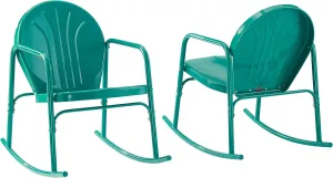 Crosley Furniture Griffith Retro Metal Outdoor Rocking Chairs, Set of 2, for Porch, Deck, Balcony, Backyard, Turquoise Gloss