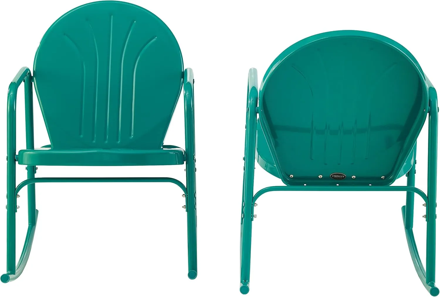 Crosley Furniture Griffith Retro Metal Outdoor Rocking Chairs, Set of 2, for Porch, Deck, Balcony, Backyard, Turquoise Gloss