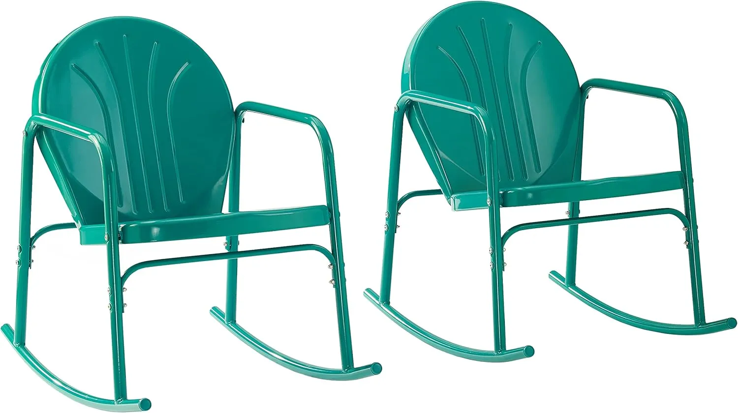 Crosley Furniture Griffith Retro Metal Outdoor Rocking Chairs, Set of 2, for Porch, Deck, Balcony, Backyard, Turquoise Gloss