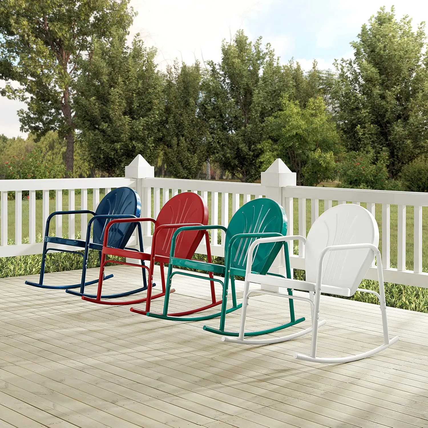 Crosley Furniture Griffith Retro Metal Outdoor Rocking Chairs, Set of 2, for Porch, Deck, Balcony, Backyard, Turquoise Gloss