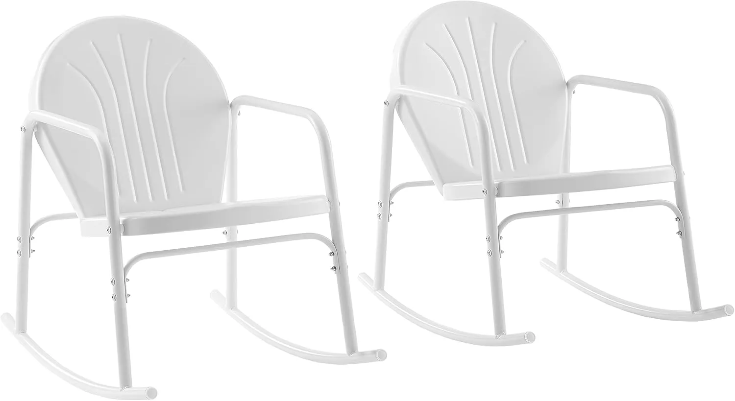Crosley Furniture Griffith Retro Metal Outdoor Rocking Chairs, Set of 2, for Porch, Deck, Balcony, Backyard, White Gloss