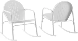 Crosley Furniture Griffith Retro Metal Outdoor Rocking Chairs, Set of 2, for Porch, Deck, Balcony, Backyard, White Gloss