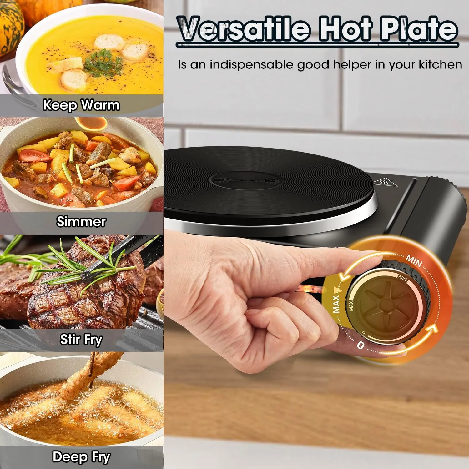 CUSIMAX Hot Plate,1500W Electric Portable Cast Iron Stove with Temperature Controls,Hot Plates for Cooking,Compatible for All Cookwares,Concealed Handle,Easy to Clean