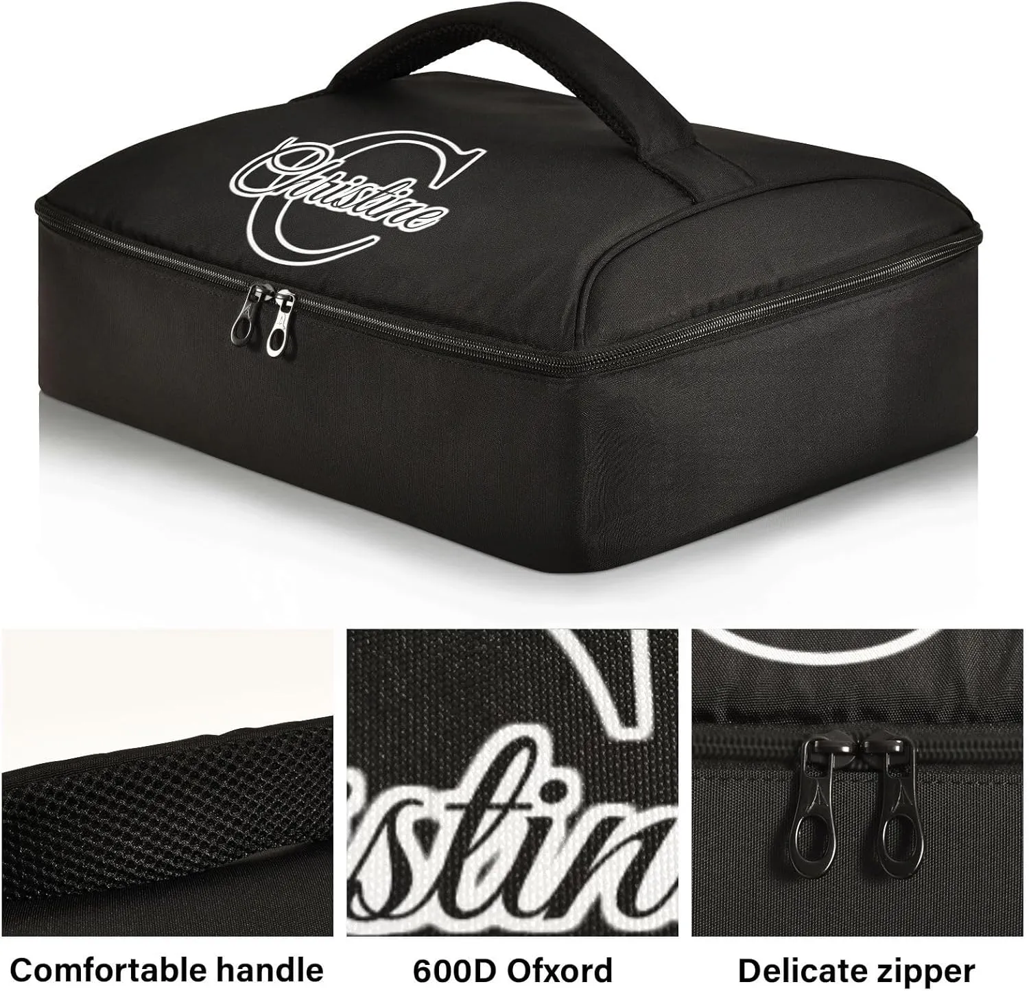 Custom Black Insulated Casserole Carrier for Hot or Cold Food Personalized Lasagna Holder Tote with Dish Storage Customized Hot Cold Food Carrier for Parties Beaches
