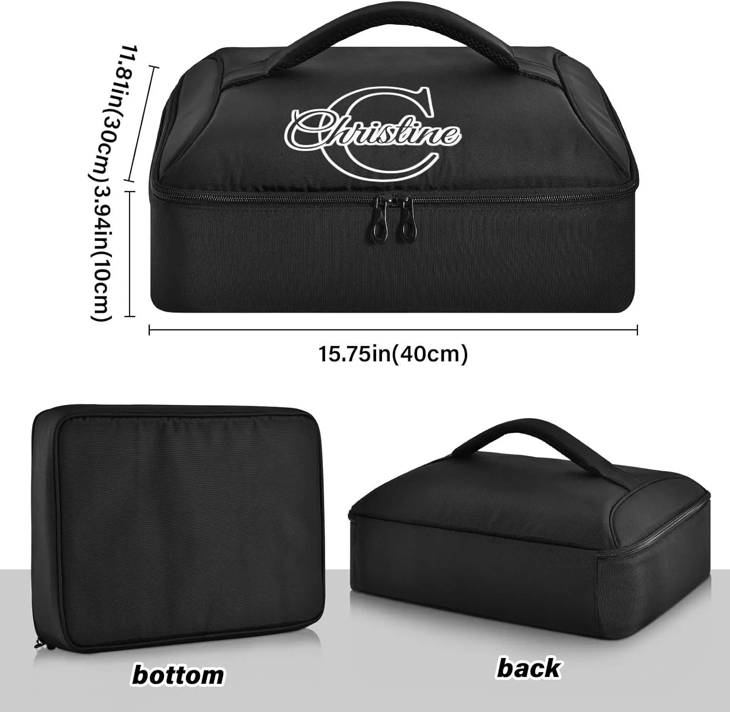 Custom Black Insulated Casserole Carrier for Hot or Cold Food Personalized Lasagna Holder Tote with Dish Storage Customized Hot Cold Food Carrier for Parties Beaches
