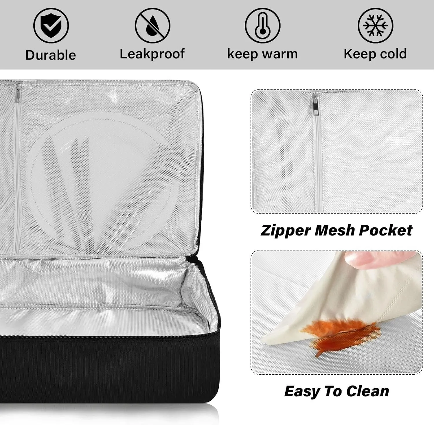 Custom Black Insulated Casserole Carrier for Hot or Cold Food Personalized Lasagna Holder Tote with Dish Storage Customized Hot Cold Food Carrier for Parties Beaches