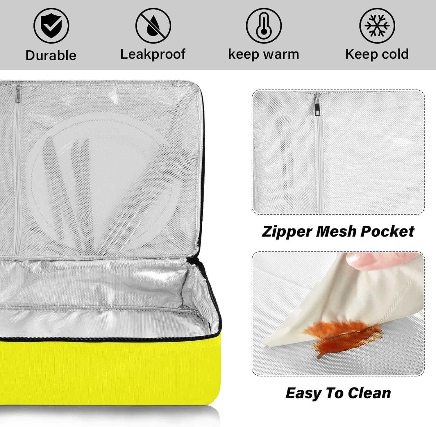 Custom Bright Yellow Insulated Casserole Carrier for Hot or Cold Food Personalized Lasagna Holder Tote with Dish Storage Customized Insulated Travel Carry Bag for Parties