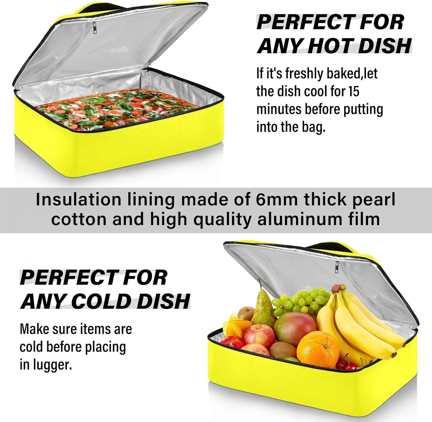 Custom Bright Yellow Insulated Casserole Carrier for Hot or Cold Food Personalized Lasagna Holder Tote with Dish Storage Customized Insulated Travel Carry Bag for Parties