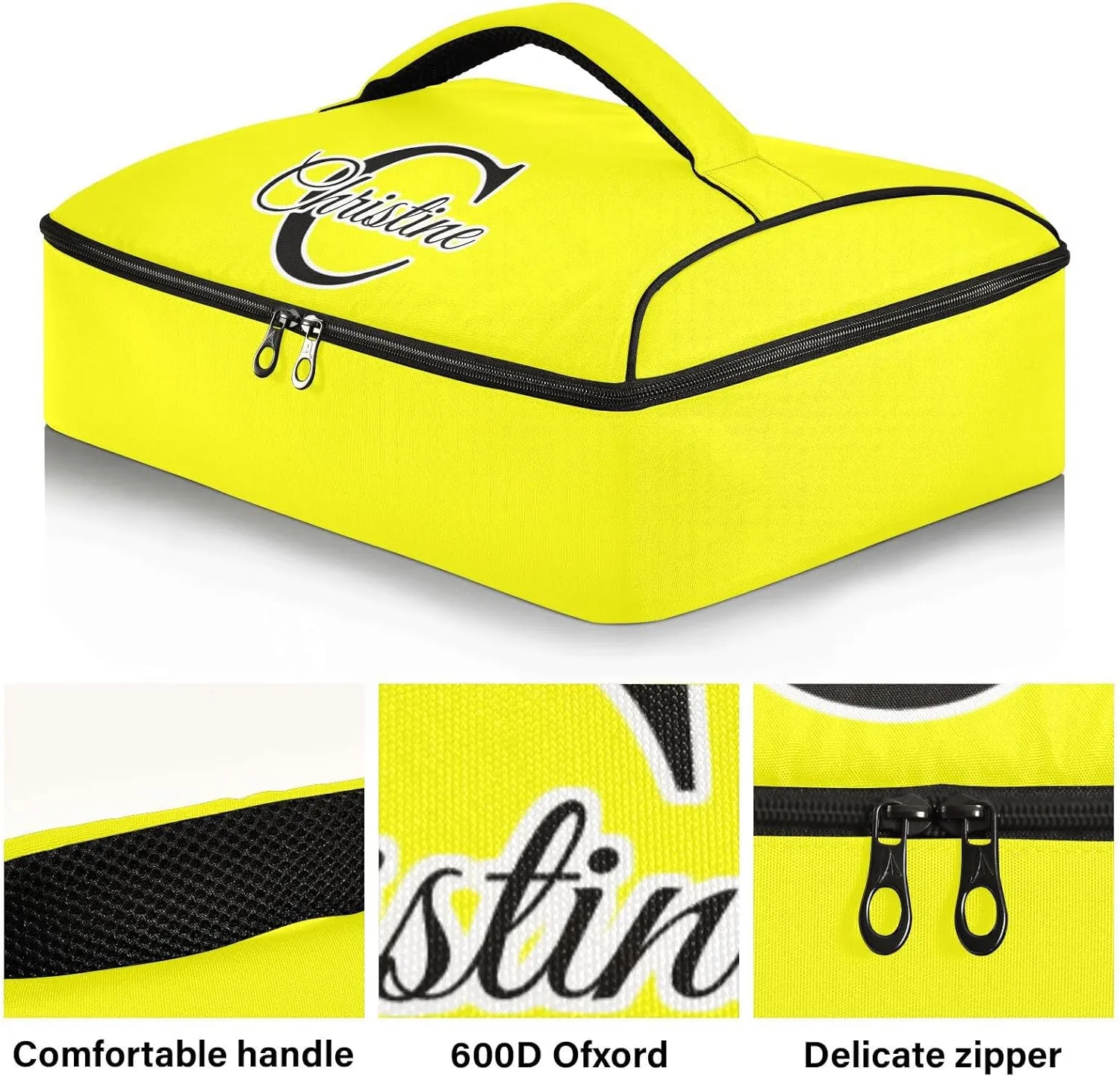 Custom Bright Yellow Insulated Casserole Carrier for Hot or Cold Food Personalized Lasagna Holder Tote with Dish Storage Customized Insulated Travel Carry Bag for Parties