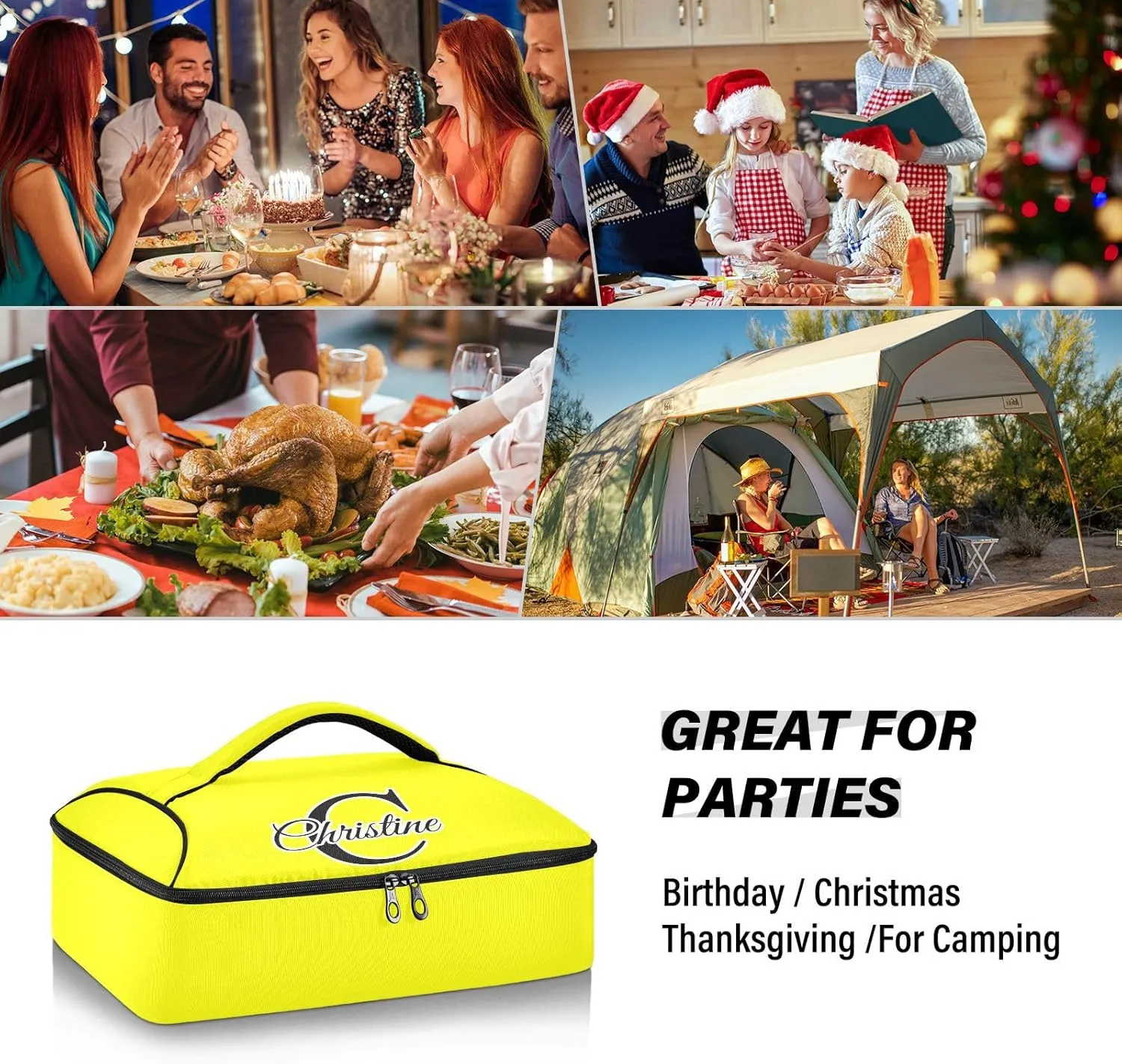 Custom Bright Yellow Insulated Casserole Carrier for Hot or Cold Food Personalized Lasagna Holder Tote with Dish Storage Customized Insulated Travel Carry Bag for Parties