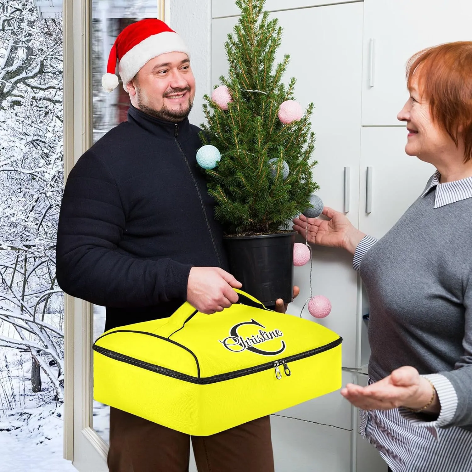 Custom Bright Yellow Insulated Casserole Carrier for Hot or Cold Food Personalized Lasagna Holder Tote with Dish Storage Customized Insulated Travel Carry Bag for Parties