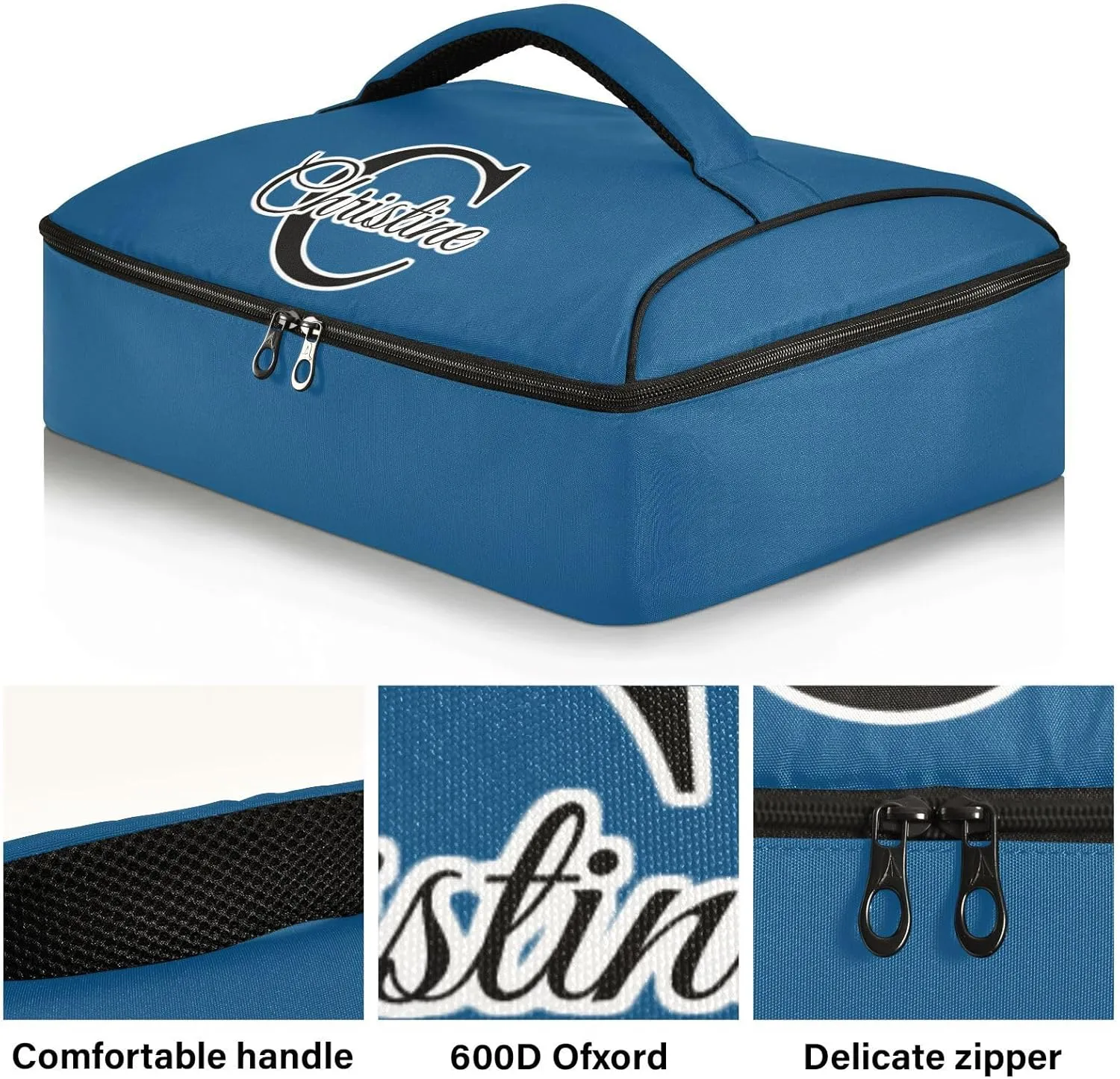 Custom Dark Blue Insulated Casserole Carrier for Hot or Cold Food Personalized Lasagna Hot Cold Thermal Bag with Dish Storage Customized Travel Carry Bag Insulated for Beaches Traveling