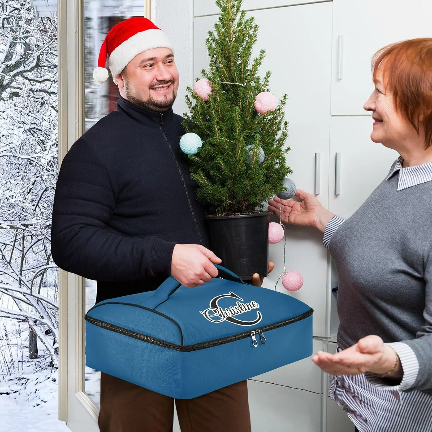 Custom Dark Blue Insulated Casserole Carrier for Hot or Cold Food Personalized Lasagna Hot Cold Thermal Bag with Dish Storage Customized Travel Carry Bag Insulated for Beaches Traveling