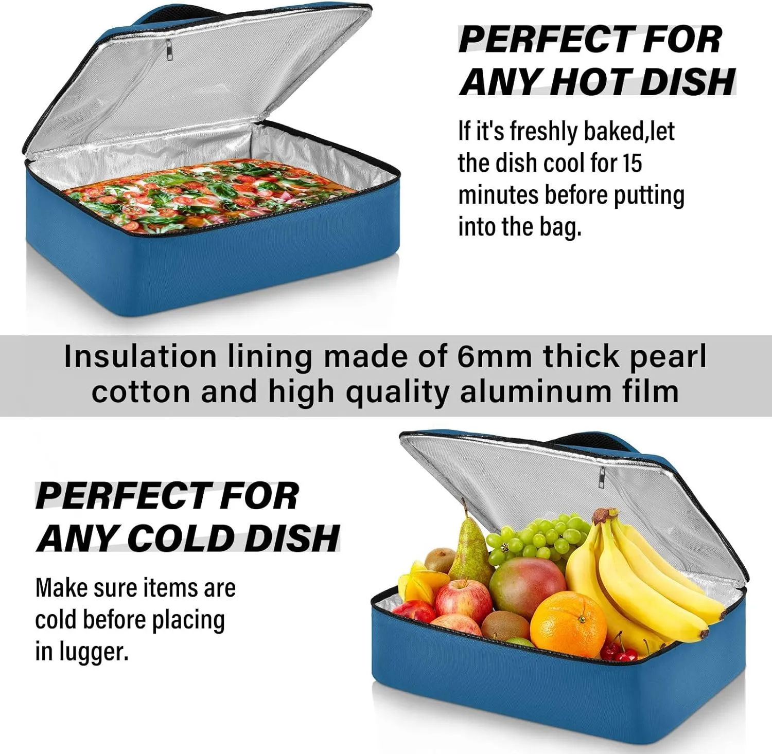 Custom Dark Blue Insulated Casserole Carrier for Hot or Cold Food Personalized Lasagna Hot Cold Thermal Bag with Dish Storage Customized Travel Carry Bag Insulated for Beaches Traveling