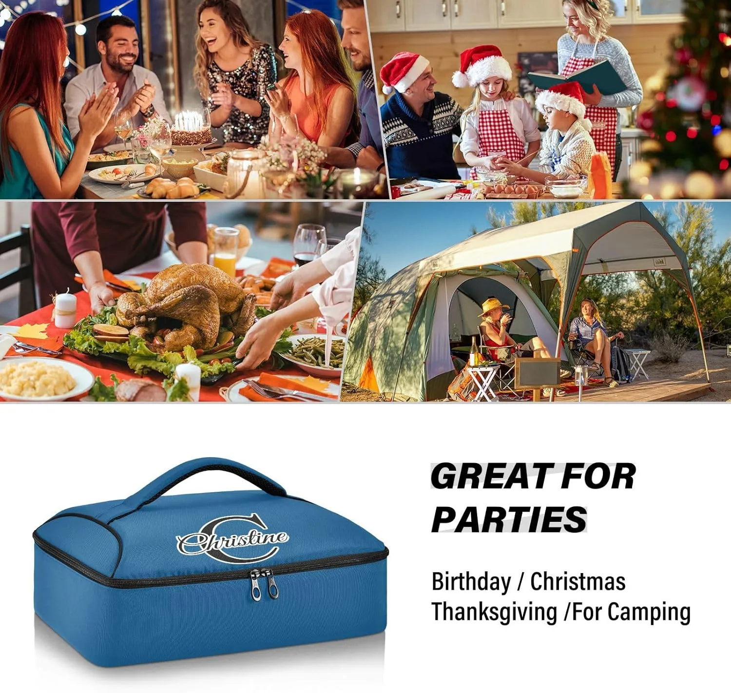 Custom Dark Blue Insulated Casserole Carrier for Hot or Cold Food Personalized Lasagna Hot Cold Thermal Bag with Dish Storage Customized Travel Carry Bag Insulated for Beaches Traveling