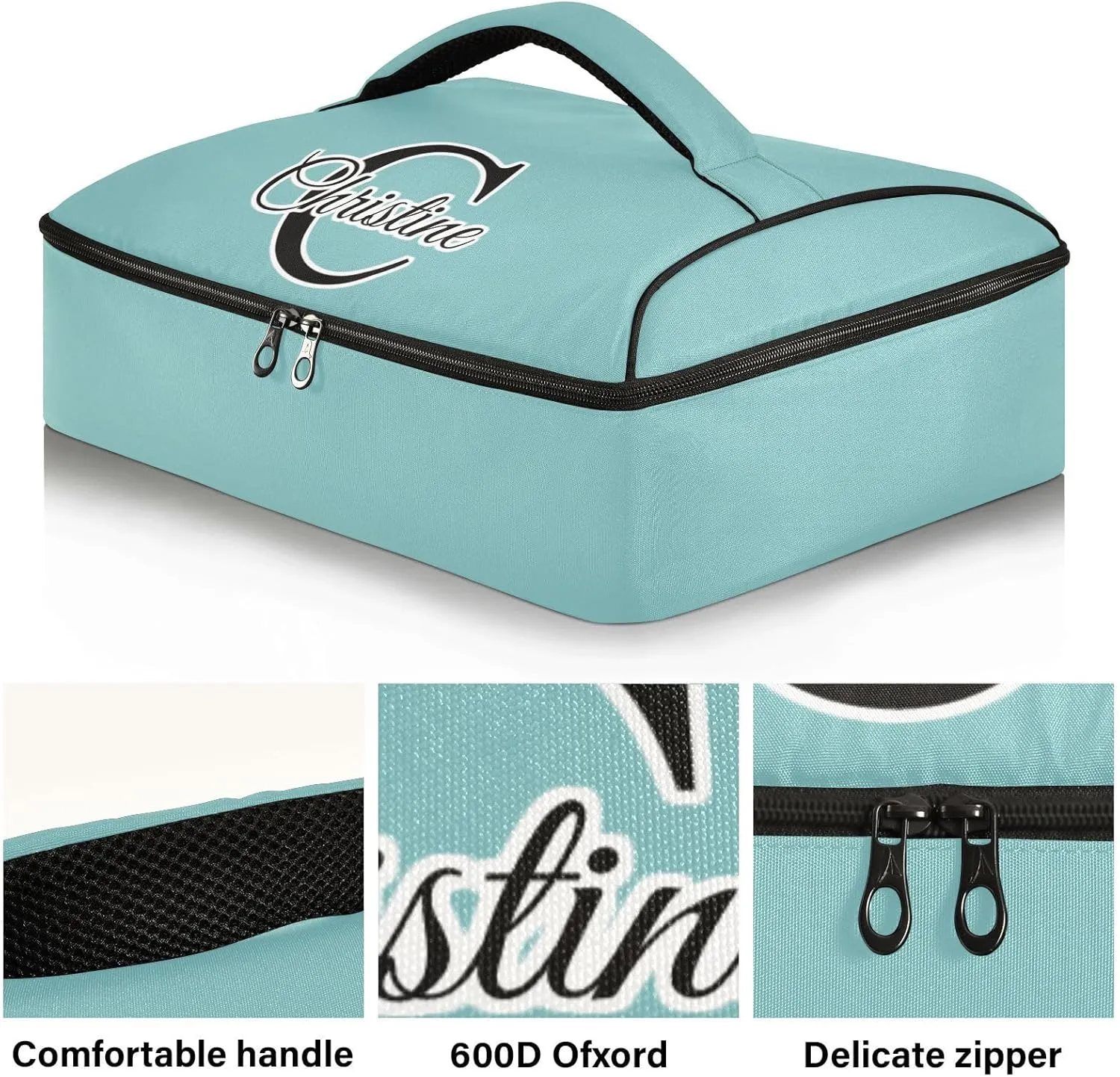 Custom Teal Insulated Casserole Carrier for Hot or Cold Food Personalized Lasagna Holder Tote with Dish Storage Customized Casserole Dish Bag for Trip Birthday Party
