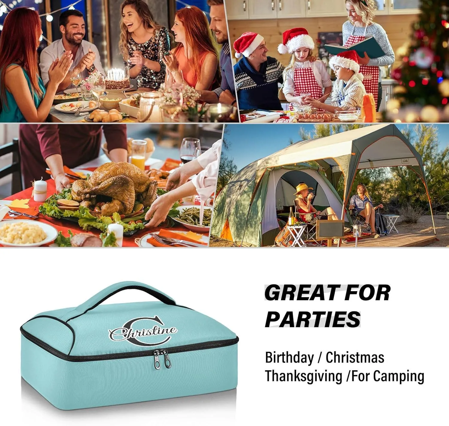 Custom Teal Insulated Casserole Carrier for Hot or Cold Food Personalized Lasagna Holder Tote with Dish Storage Customized Casserole Dish Bag for Trip Birthday Party