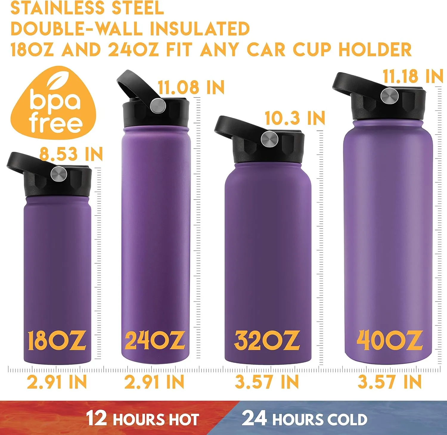 Custom Water Bottle w/ Straw Lid & Handle - 24 oz & Black - Personalized Double-Wall Vacuum-Insulated Sports Water Bottle w Name & Text, Laser Engraved Water Bottle with 3 sizes, 12 designs & 9 color