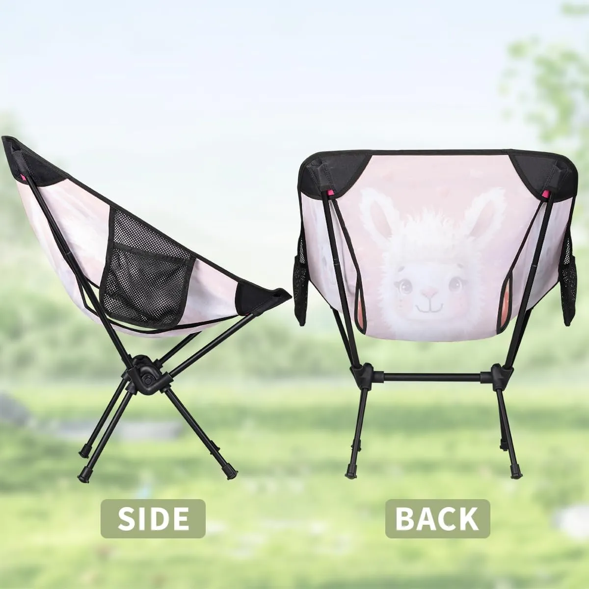 Cute Animal Alpaca Llama Portable Camping Chair Lightweight Folding Backpacking Chair, Compact Foldable Beach Seat with Carry Bag for Outdoor Hiking Fishing Travel