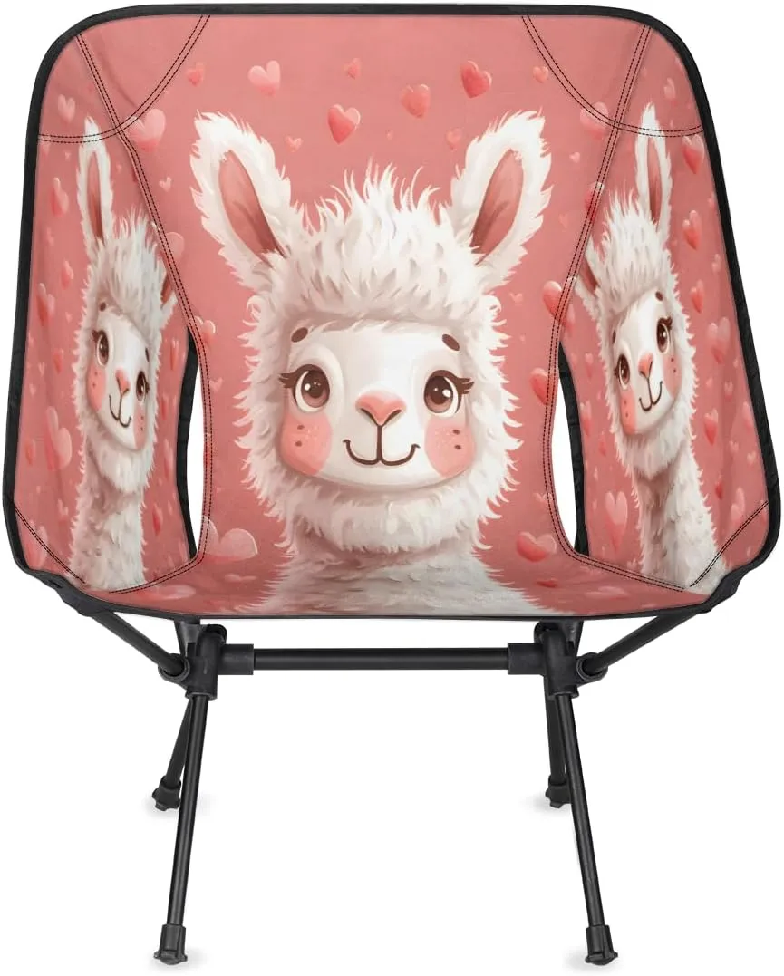Cute Animal Alpaca Llama Portable Camping Chair Lightweight Folding Backpacking Chair, Compact Foldable Beach Seat with Carry Bag for Outdoor Hiking Fishing Travel