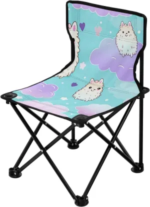 Cute Llama Portable Outdoor Folding Chair Anti-Slip Padded Oxford Cloth Stool Camping Chair Small for Beach Hiking Fishing Gardening Quad Camp Chair