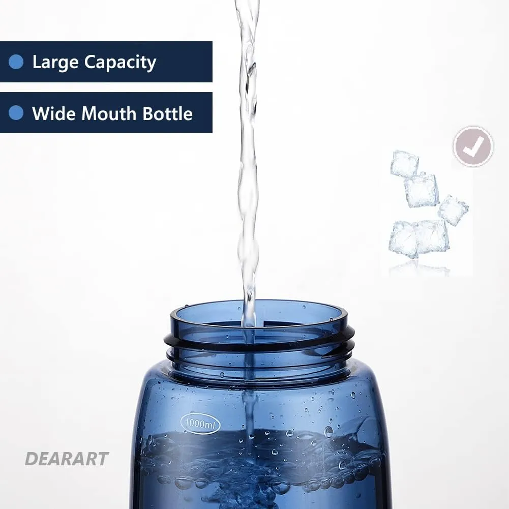 DEARART 32oz Blue Water Bottle With Straw BPA FREE and Hidden Cup Mouth, Wide Mouth Easy Clean One Hand and Handle Easy Carried, Suit Sports Office Basketball Gym Travel School etc.