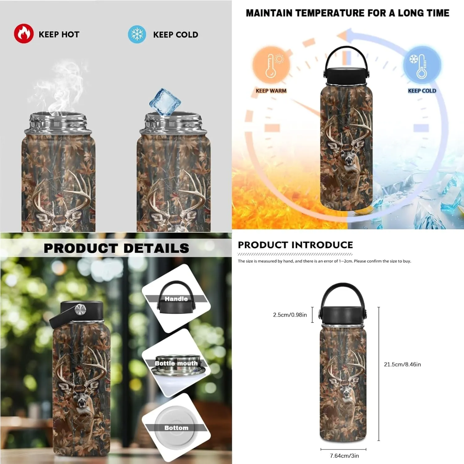 Deer Kids Backpack 3 Pcs Set for Boys Forest Camo Bookbag with Lunch Box for 4-12 Years Children School Bag for Child 17 Inch Book Bags with Water Bottle for Girls