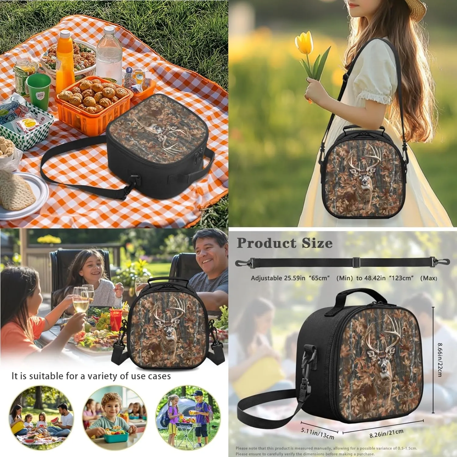 Deer Kids Backpack 3 Pcs Set for Boys Forest Camo Bookbag with Lunch Box for 4-12 Years Children School Bag for Child 17 Inch Book Bags with Water Bottle for Girls