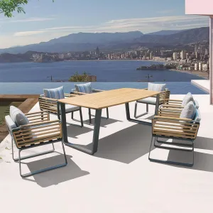 Deko Palazzolo Outdoor Dining Chairs and Coffee Table Set - 5 PCS Outdoor Patio Furniture with Hardwood Tabletop and Sofa Chair Trim - Premium Porch Furniture with Chairs for Deck Backyard Poolside