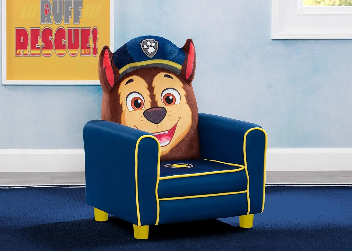 Delta Children Figural Upholstered Kids Chair, Nick Jr. PAW Patrol Chase,Wood, Blue