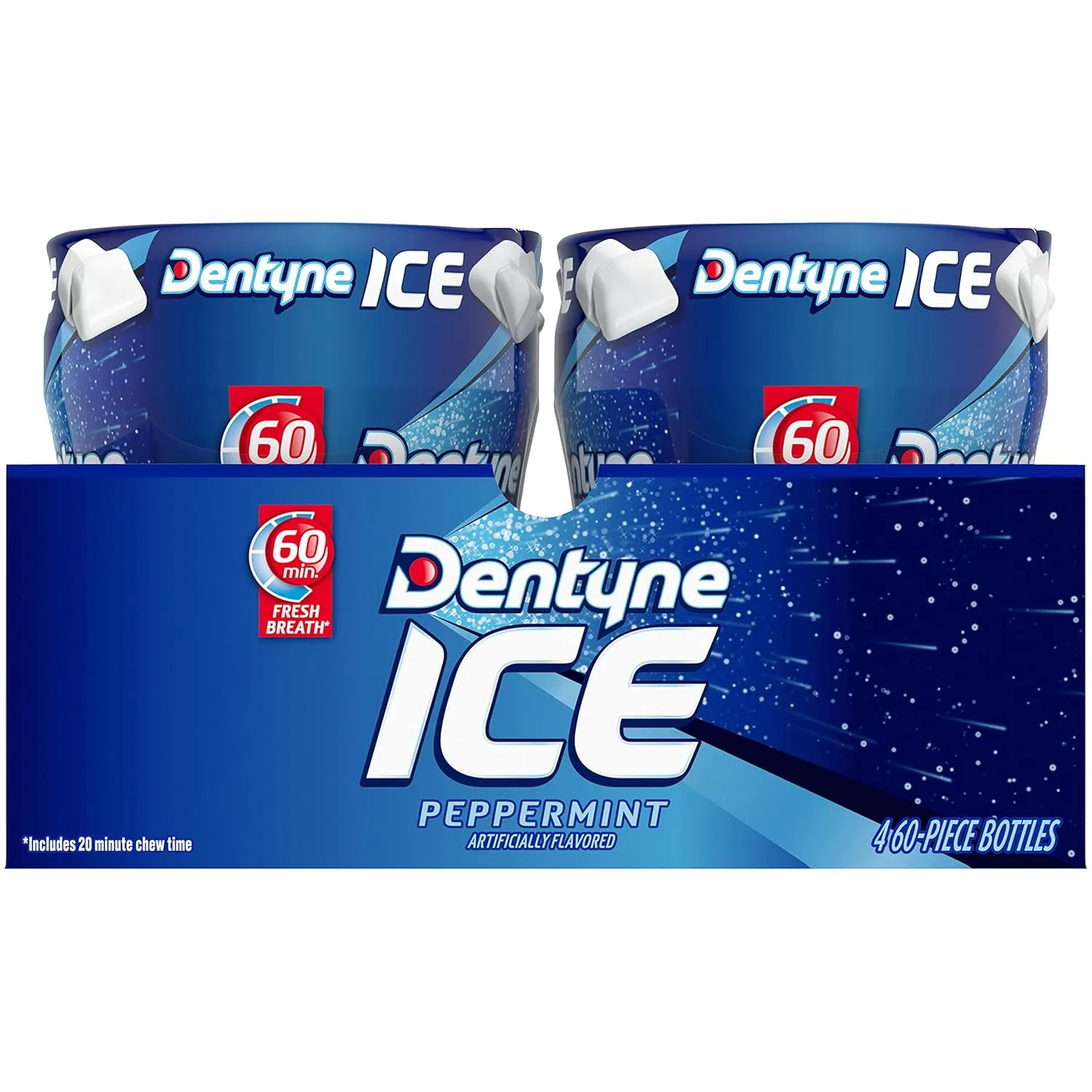 Dentyne Ice Peppermint Sugar Free Gum, 4 Bottles of 60 Pieces (240 Total Pieces)