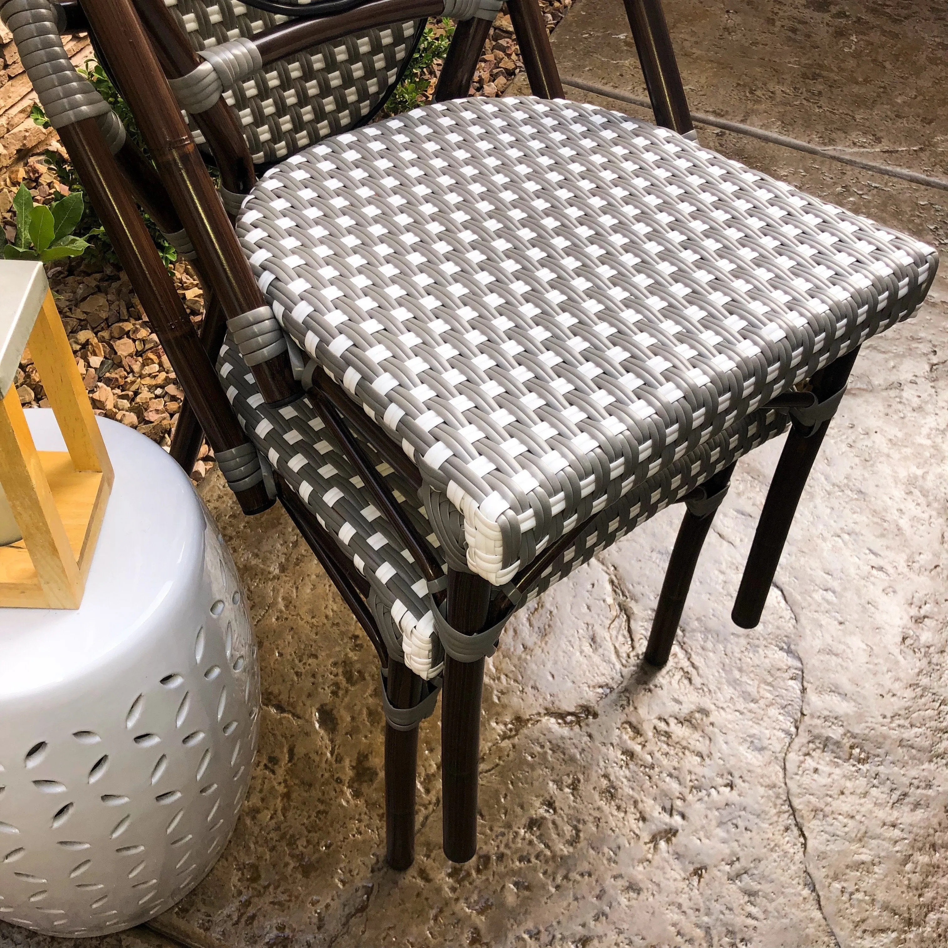 Design Lab MN LS-3001-GRYWHT Aluminum Bamboo Grey Patio Chair