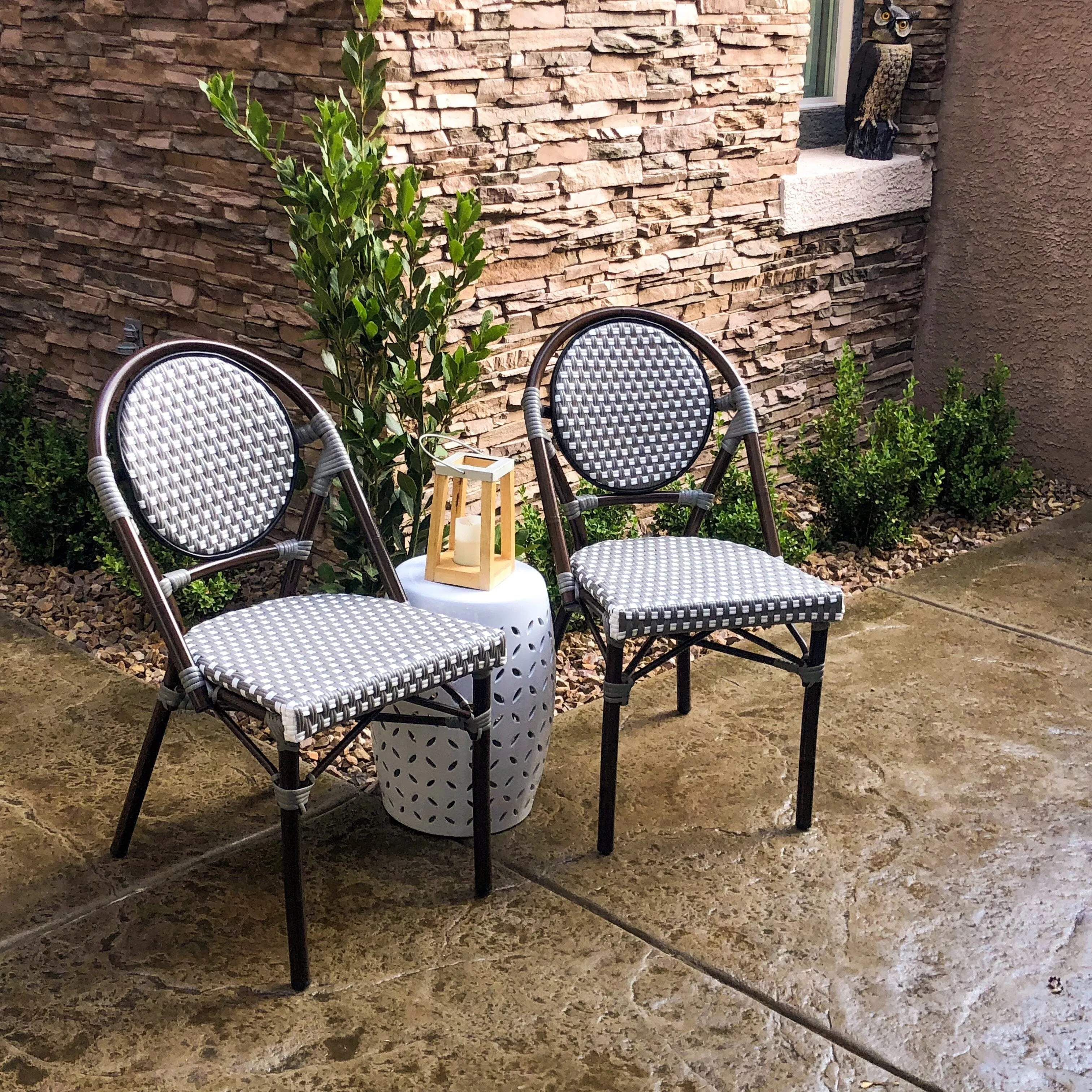 Design Lab MN LS-3001-GRYWHT Aluminum Bamboo Grey Patio Chair