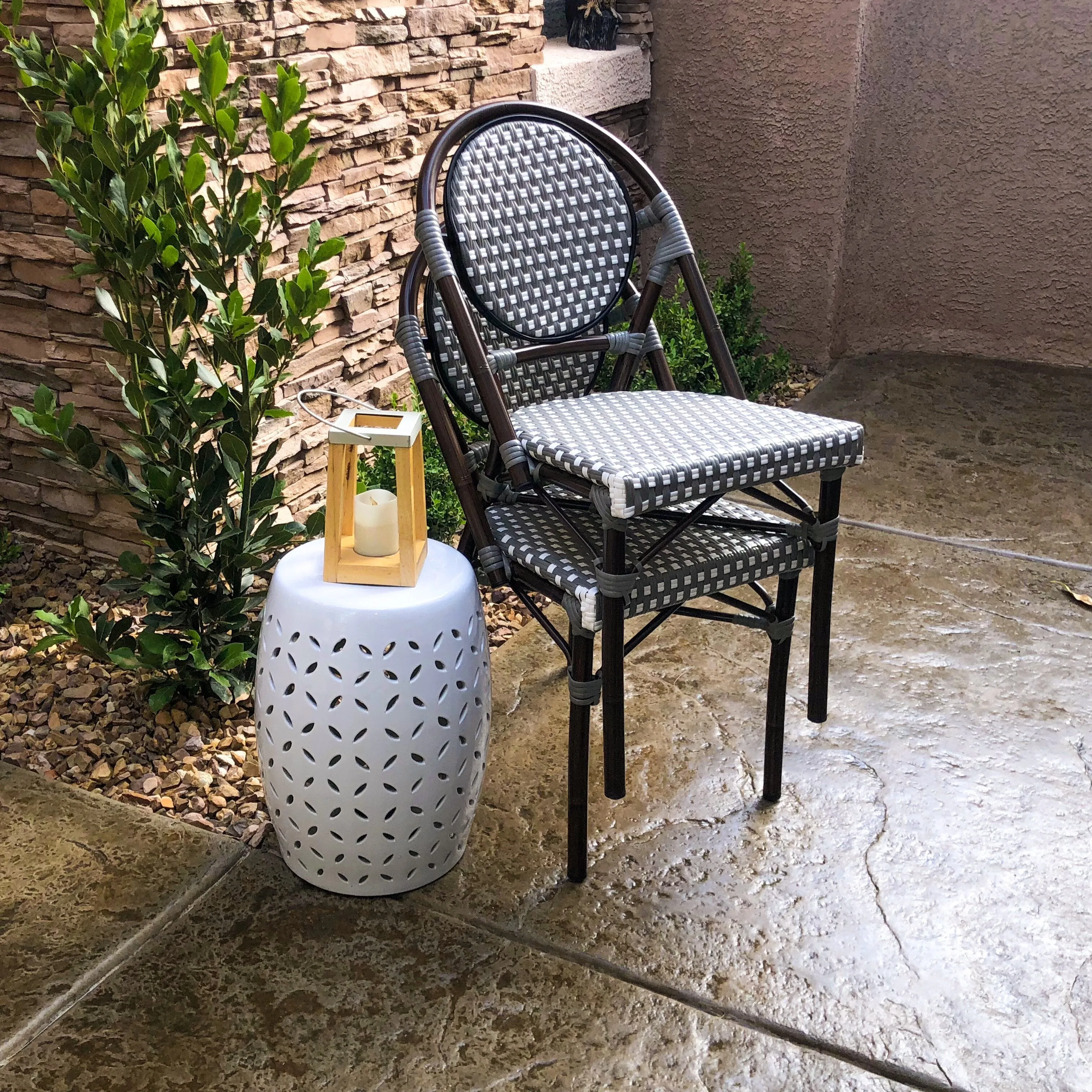 Design Lab MN LS-3001-GRYWHT Aluminum Bamboo Grey Patio Chair