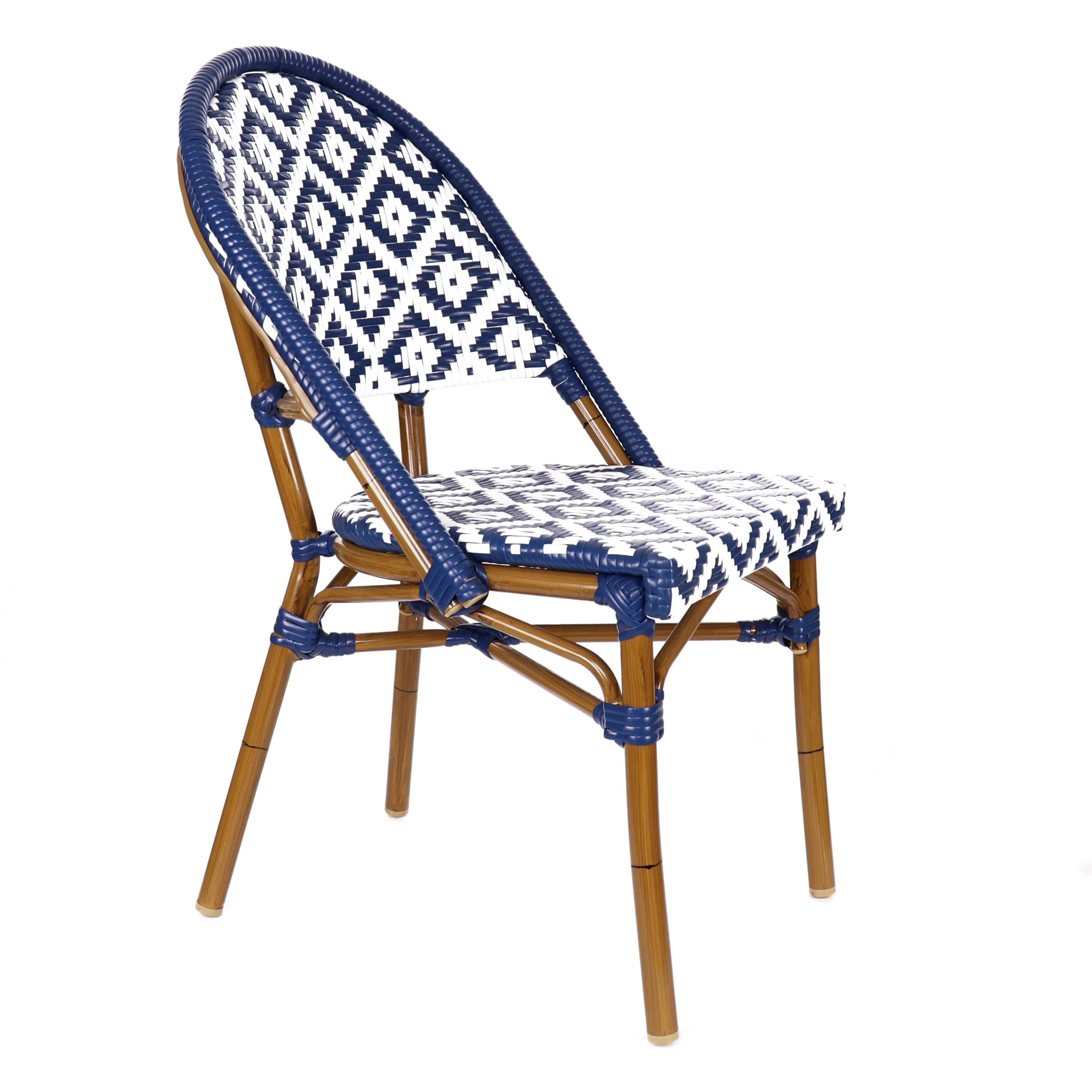 Design Lab MN LS-3002-BLUWHT Aluminum Bamboo Blue Patio Chair