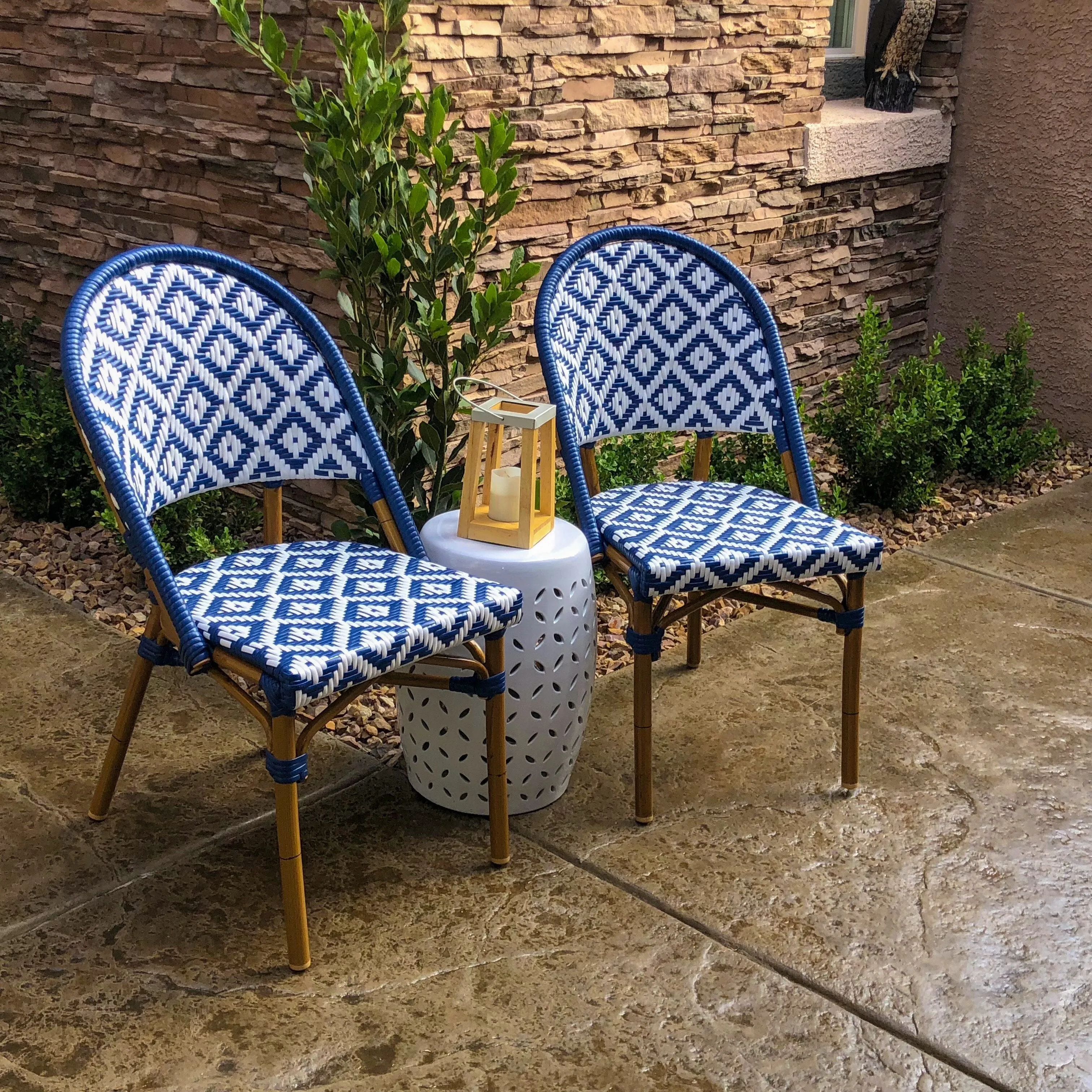 Design Lab MN LS-3002-BLUWHT Aluminum Bamboo Blue Patio Chair