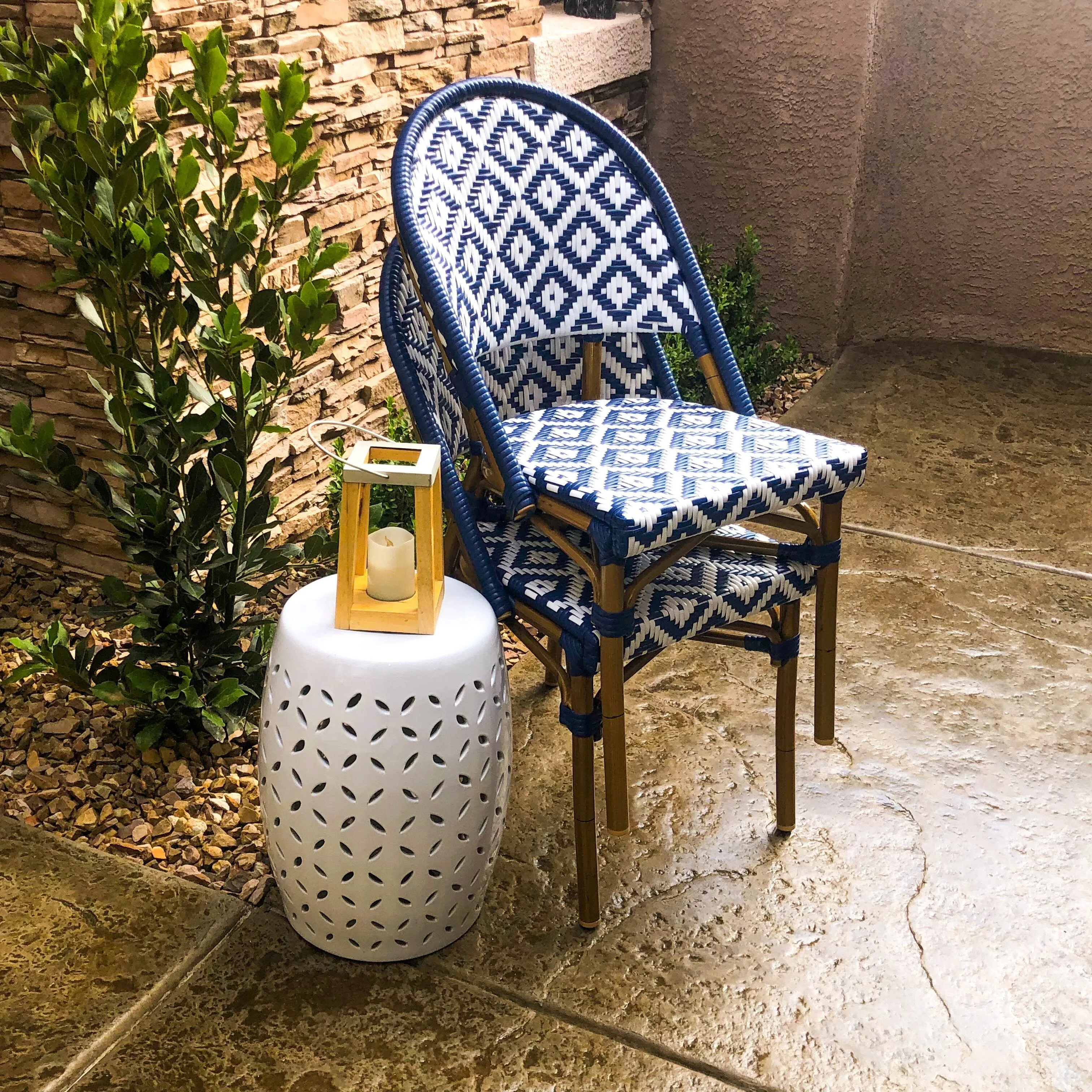 Design Lab MN LS-3002-BLUWHT Aluminum Bamboo Blue Patio Chair